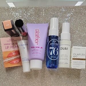 Beauty Travel Bundle with Lip Plumper, Skincare, Hair Care, Body Care & Makeup